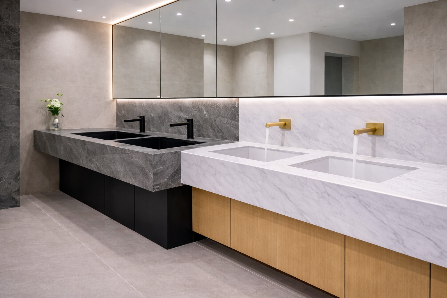 Deck mount and wall mount sensor faucets in commercial restroom applications